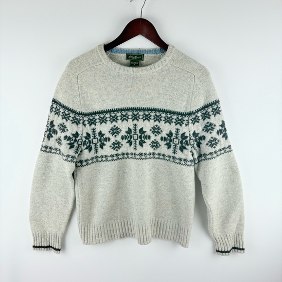 Eddie Bauer Nordic Isle Sweater 100% Lambswool Gray 90s Vintage Sweater Small - Picture 1 of 6